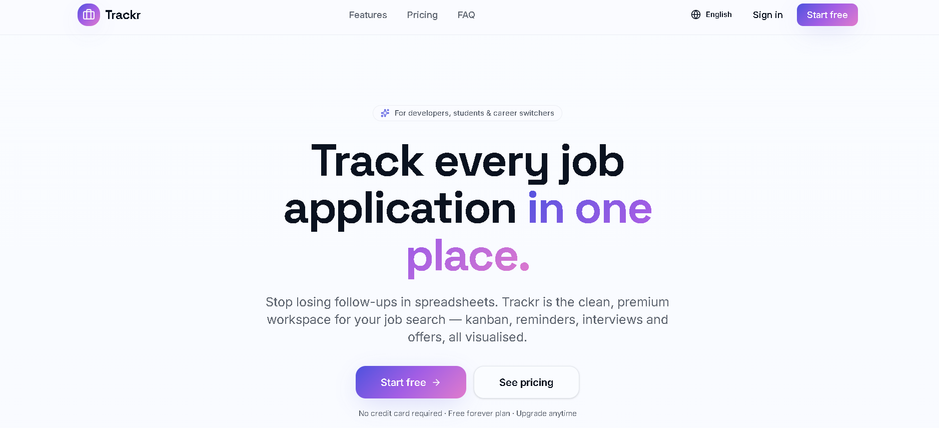 Trackr — Application web · SaaS · projet Krenaly